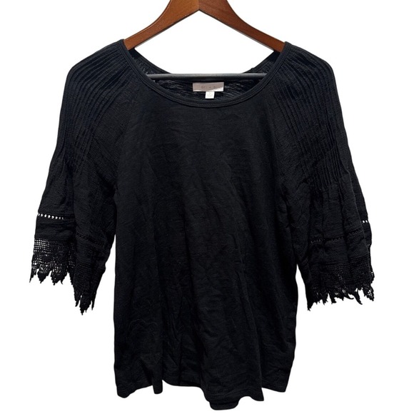 eri + ali Tops - Anthropologie Eri Ali Black Lace Trim 3/4‎ Sleeve Top Women's Size S
